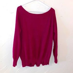 Pink cut out hem detail light weight sweater